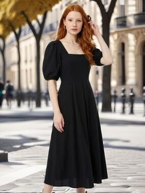 a new day NWT Black Puff Sleeve Dress size Medium Day to Evening ♣️🖤